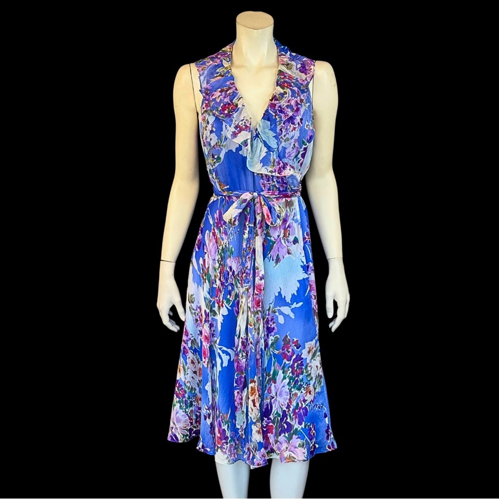 Ralph Lauren PERIWINKLE Blue Romantic Sleeveless Wrap Dress 6